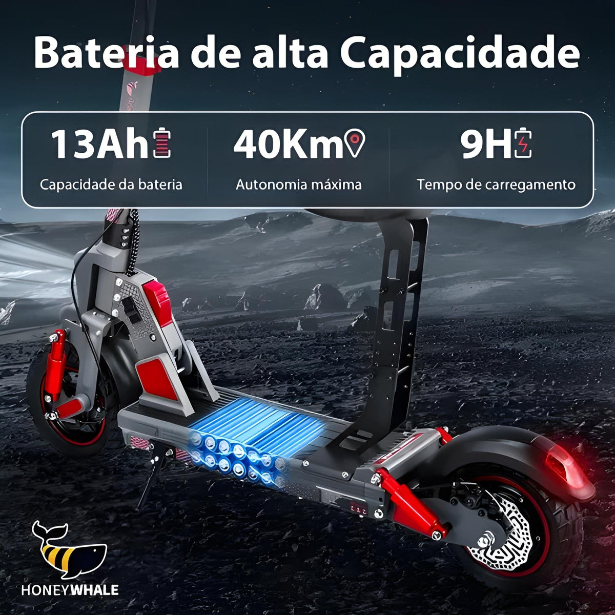 Honey Whale C1 Vermelho - 980w Patinete Elétrico Scooter 40km 45 Km/h