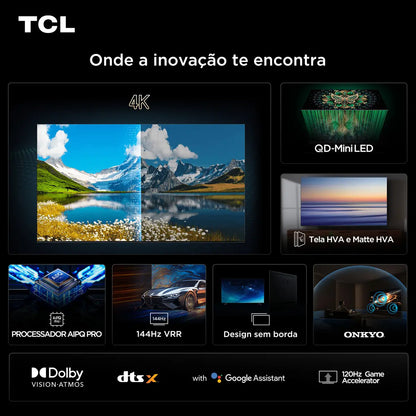 Smart TV TCL 65 Polegadas QLED Mini LED 4K C6K WiFi Bluetooth Google TV 4 HDMI 144Hz HDR10+ 65C6K