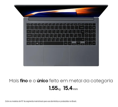 Notebook Samsung Galaxy Book4 Intel® Core™ i5-1335U (1.3 Ghz, até 4.6GHz, 12 MB L3 Cache), Windows 11 Home, 8GB, 512GB SSD, Iris Xe, 15.6'' Full HD LED, 1.55kg