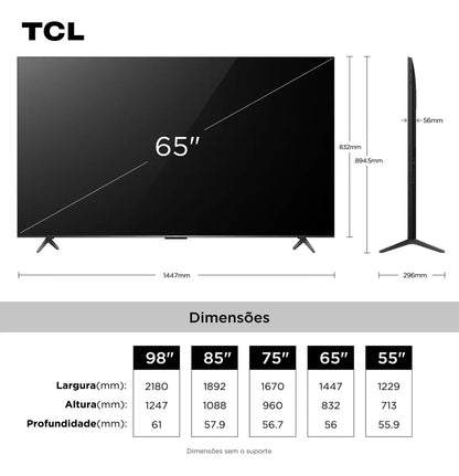Smart TV TCL 65 Polegadas QLED Mini LED 4K C6K WiFi Bluetooth Google TV 4 HDMI 144Hz HDR10+ 65C6K