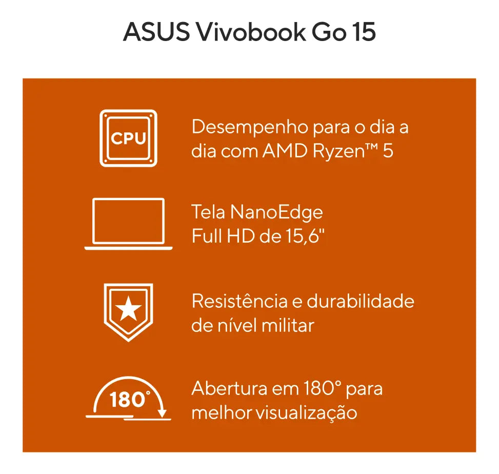 Notebook ASUS Vivobook Go 15 E1504 AMD RYZEN 5 7520U 8GB Ram 256GB SSD Linux KeepOS 15,6” FHD Black E1504FA-NJ731