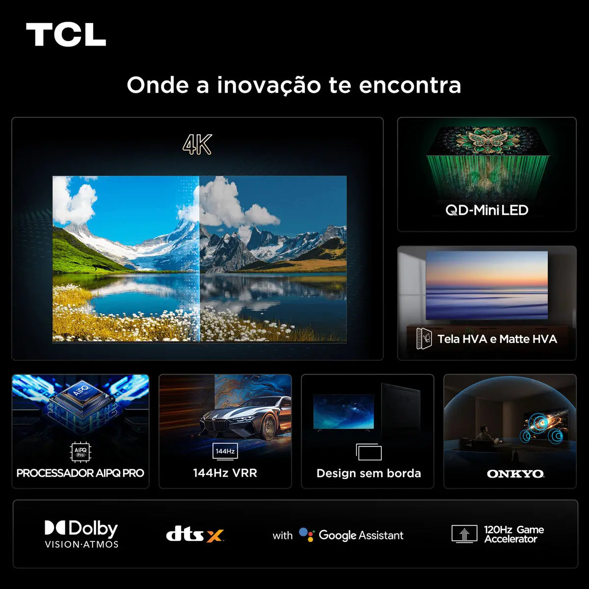 Smart TV TCL 75 Polegadas QLED Mini LED 4K C6K WiFi Bluetooth Google TV 4 HDMI 144Hz HDR10+ 75C6K