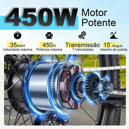 Honey Whale S8 - Bicicleta Elétrica Adulto 450w 50km 35km/h
