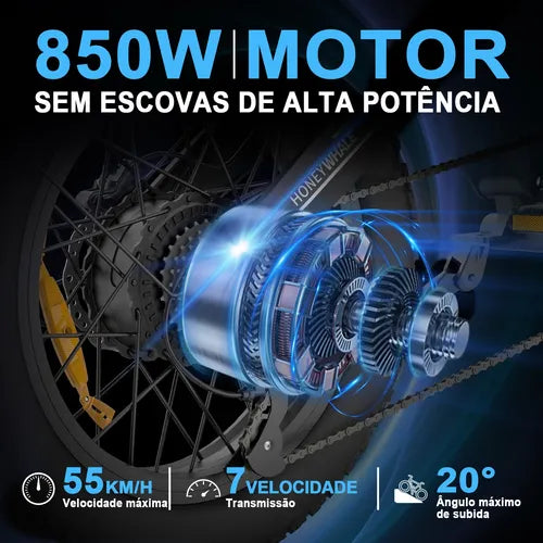 Honey Whale K6 Pro - Bicicleta Elétrica Adulto 850w 62km 55km/h
