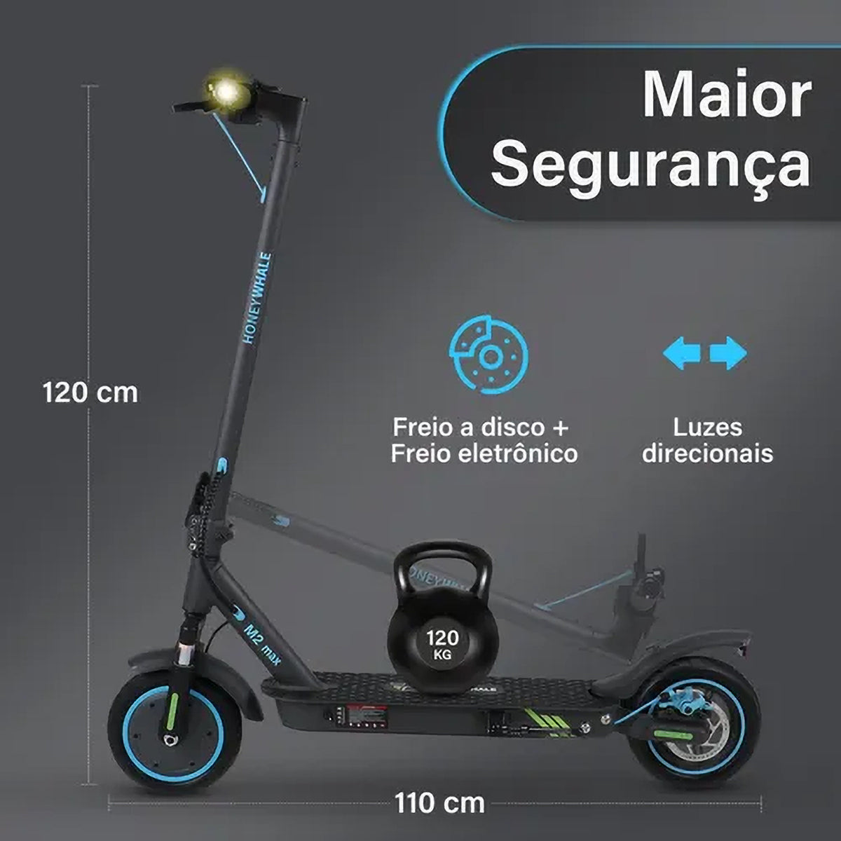 Honey Whale M2 Max - Patinete Elétrico Scooter 500w 32km/h 22km