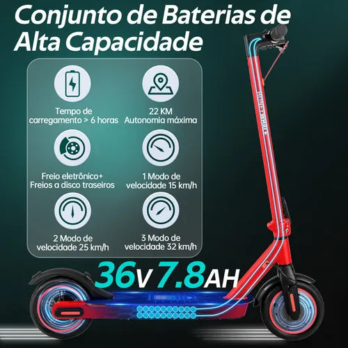 Honey Whale M2 Pro - vermelho - Patinete Elétrico Scooter 32km/h 500w 22km