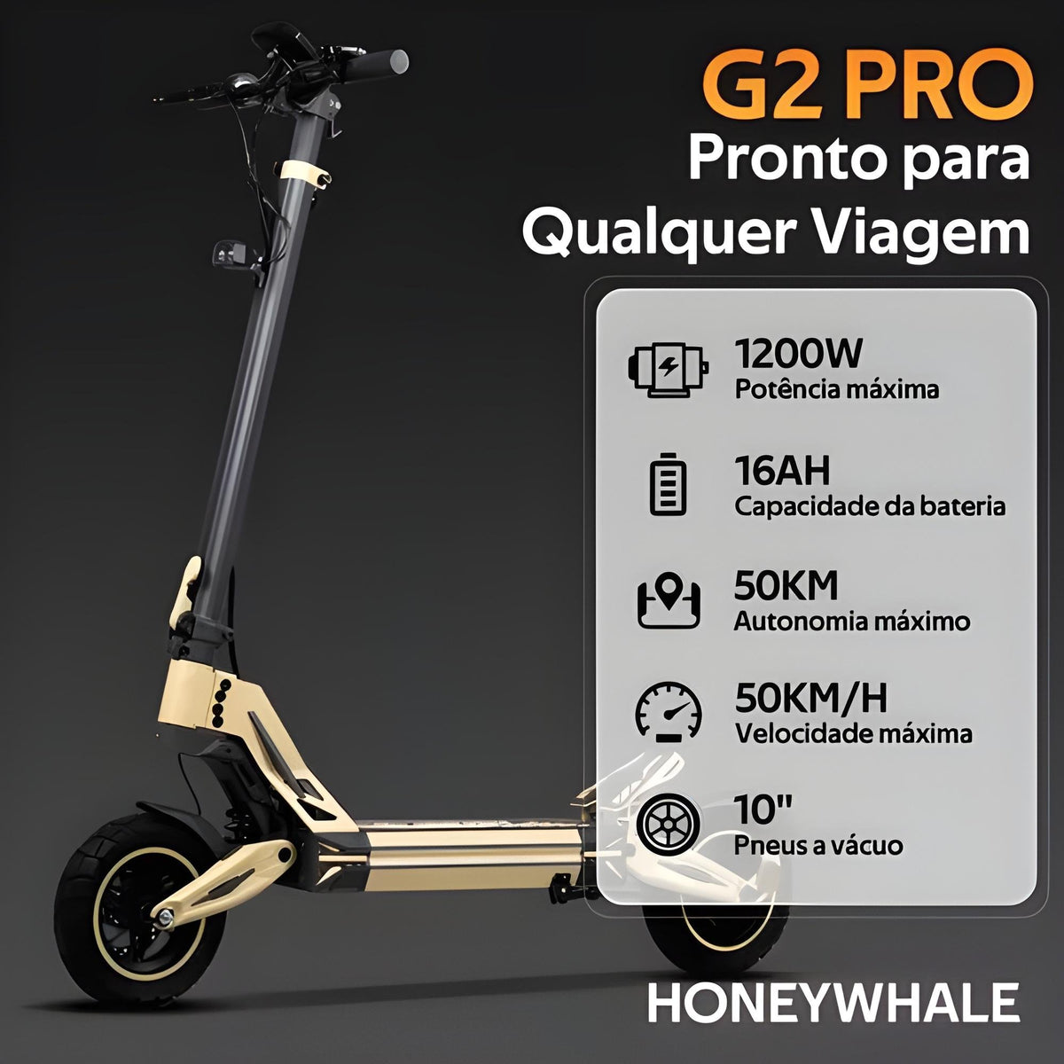 Honey Whale G2 Pro - 1200w Patinete Elétrico Scooter 50km/h