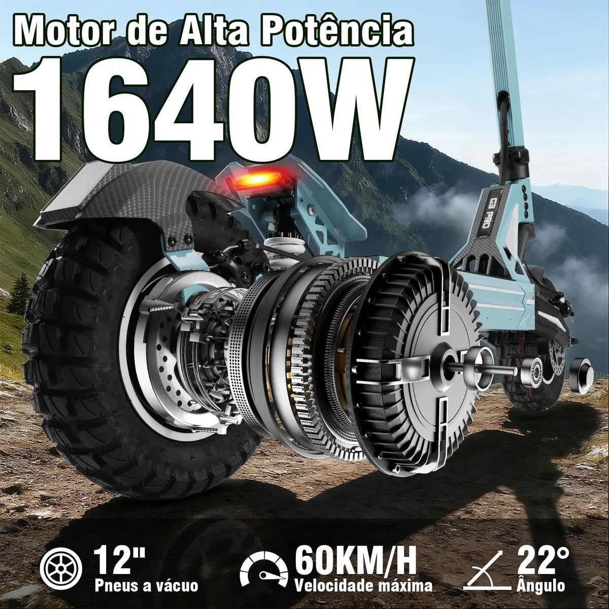 Honeywhale G3 Pro Azul -  Patinete Elétrico Scooter 1640w 56km