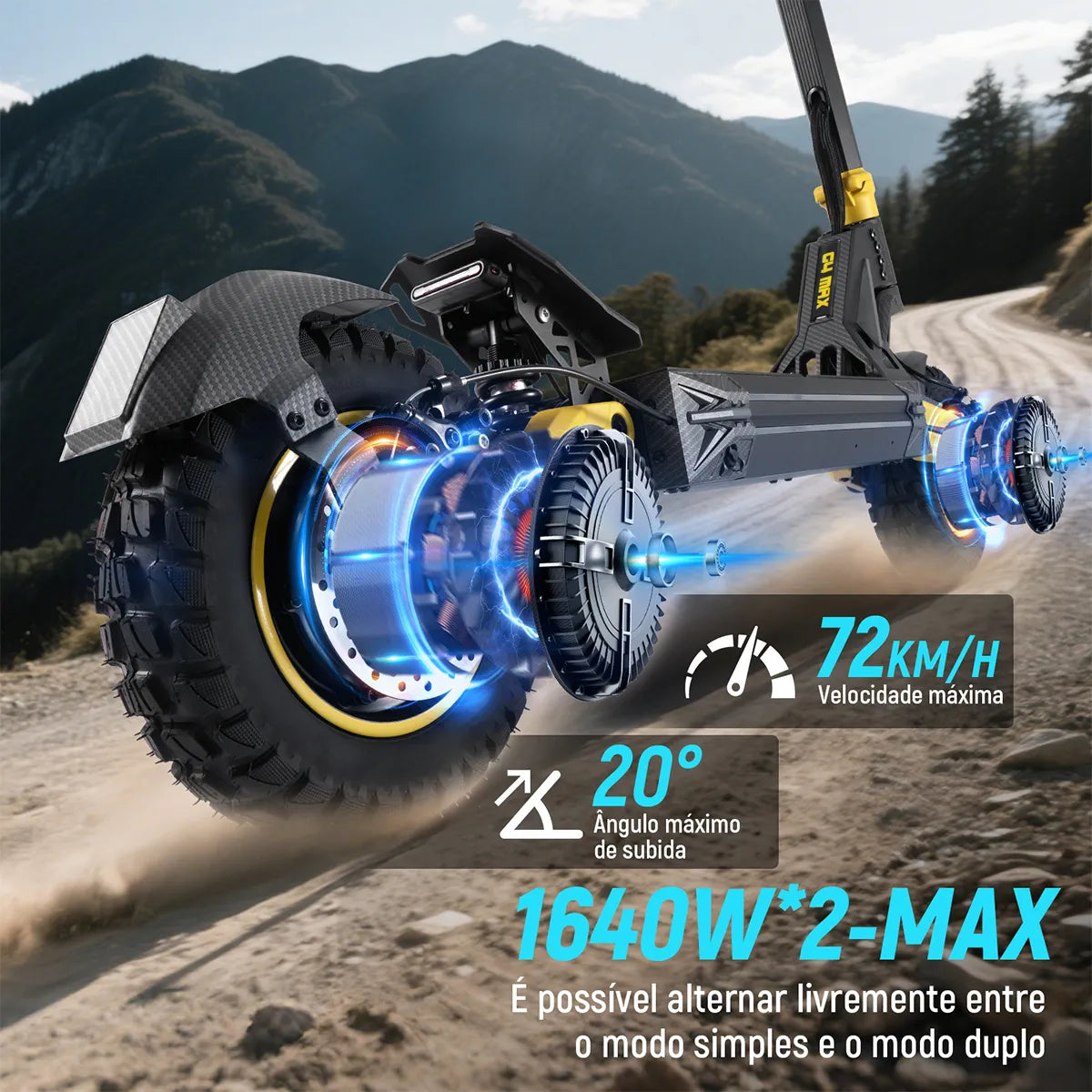 Honeywhale G4 Max Patinete Eletrico Adulto, 1640w*2-72km/h-70km-150kg, Scooter Eletrica Motor-velocidade-autonomia-carga, Patinete Juvenil Dobrável Com Cartão Nfc, Honey Whale Preto-amarelo