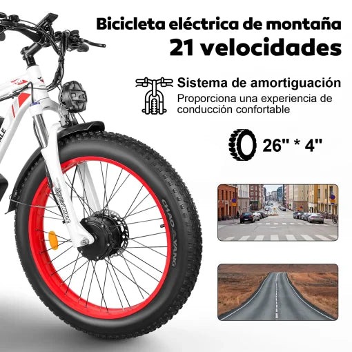 Bicicleta Elétrica de Montanha Honey Whale BK08 - vermelha