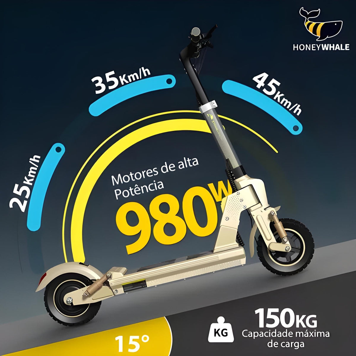 Honey Whale C1 Gold - 980w Patinete Elétrico Scooter 40km 45 Km/h